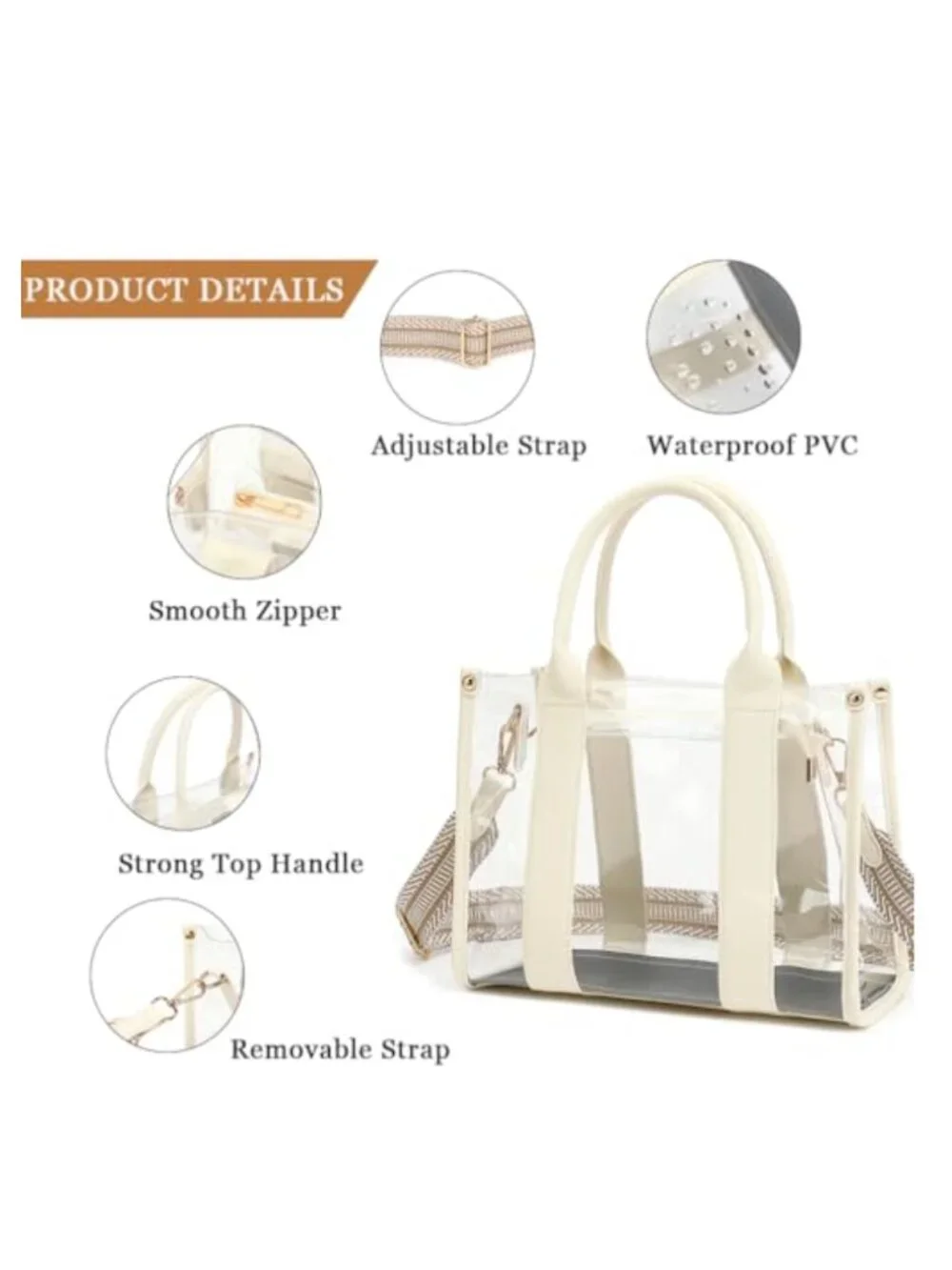 Clear PVC Tote Bag Stadium Approved Crossbody Handbag